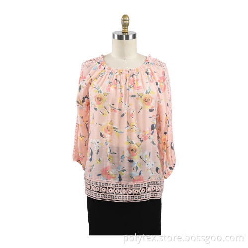 Ladies Blouse 3/4 sleeve Lace Trims